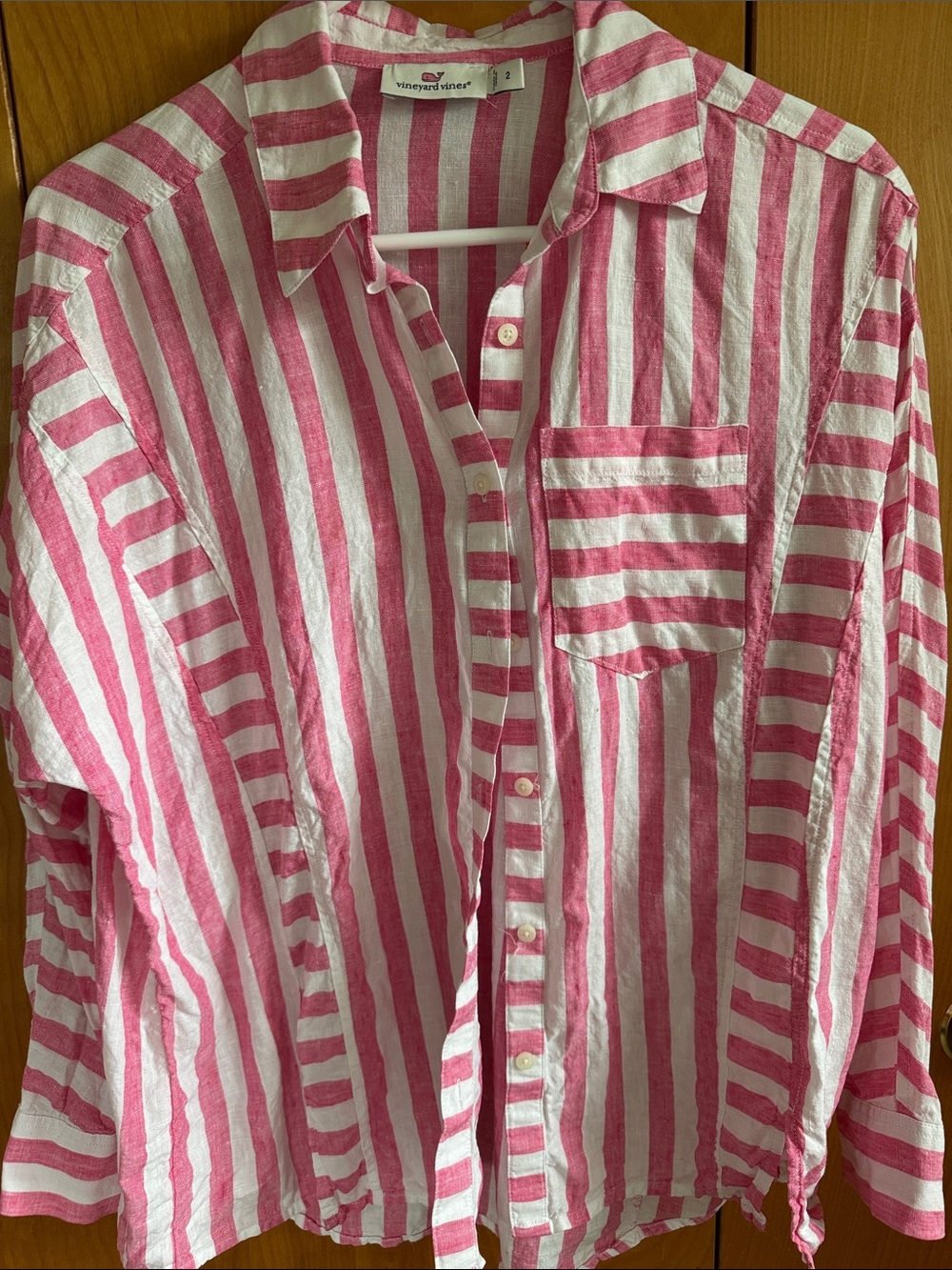 Vineyard Vines Pink & White Striped Button-Down Shirt, 100% Linen